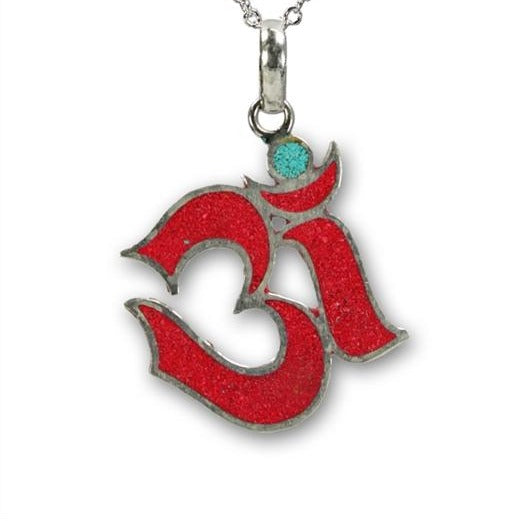 Image Title Red Coral Om Pendant - Nepal Collection